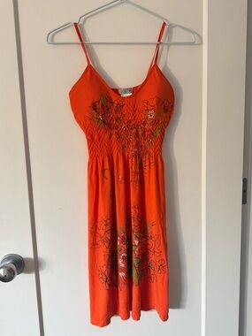 Vintage 2000s Guilty Orange Floral Smocked Midi Dress Size S
